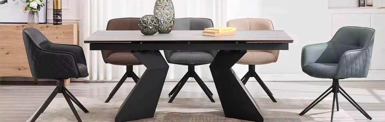 fauteuil pivotant en cuir véritable taupe et table salle a manger design